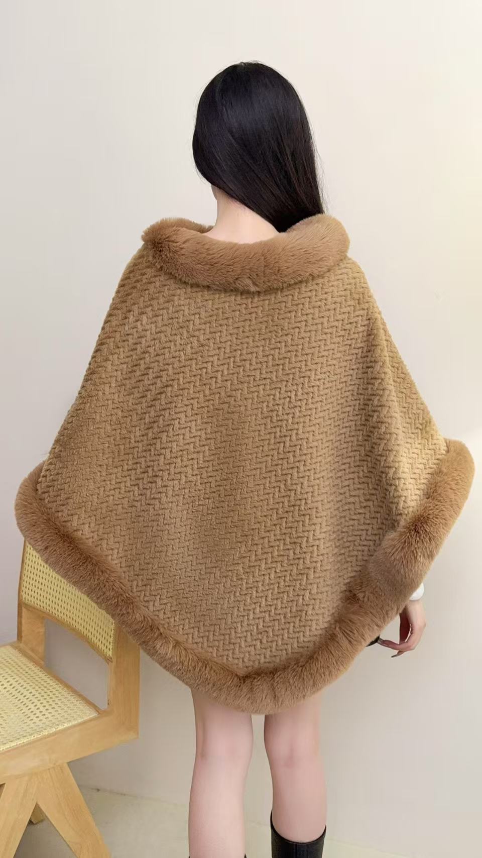 RICH&CLASSY FAUX PONCHO BROWN