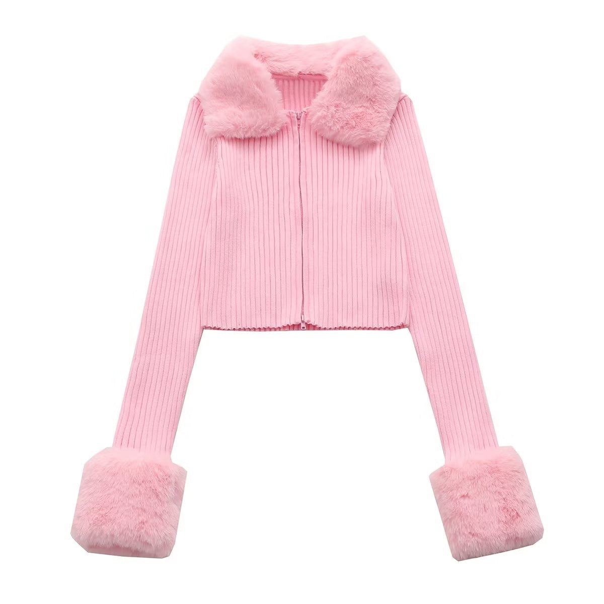 PINKY CARDIGAN MIT PELZ KRAGEN
