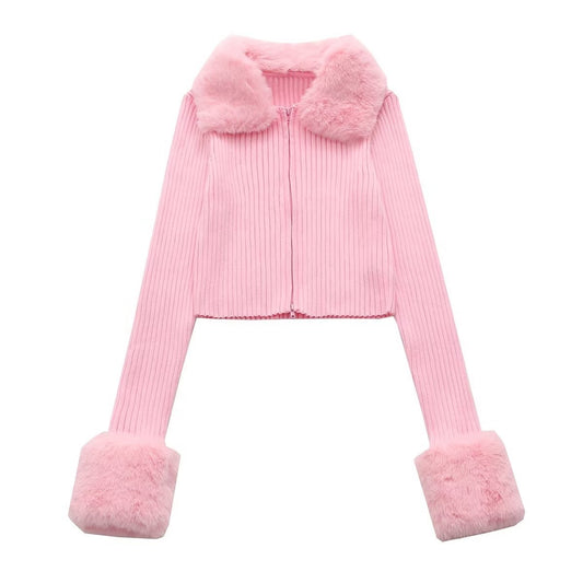 PINKY CARDIGAN MIT PELZ KRAGEN