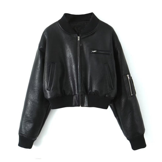 BLACK LEATHER BOMBER JACKET