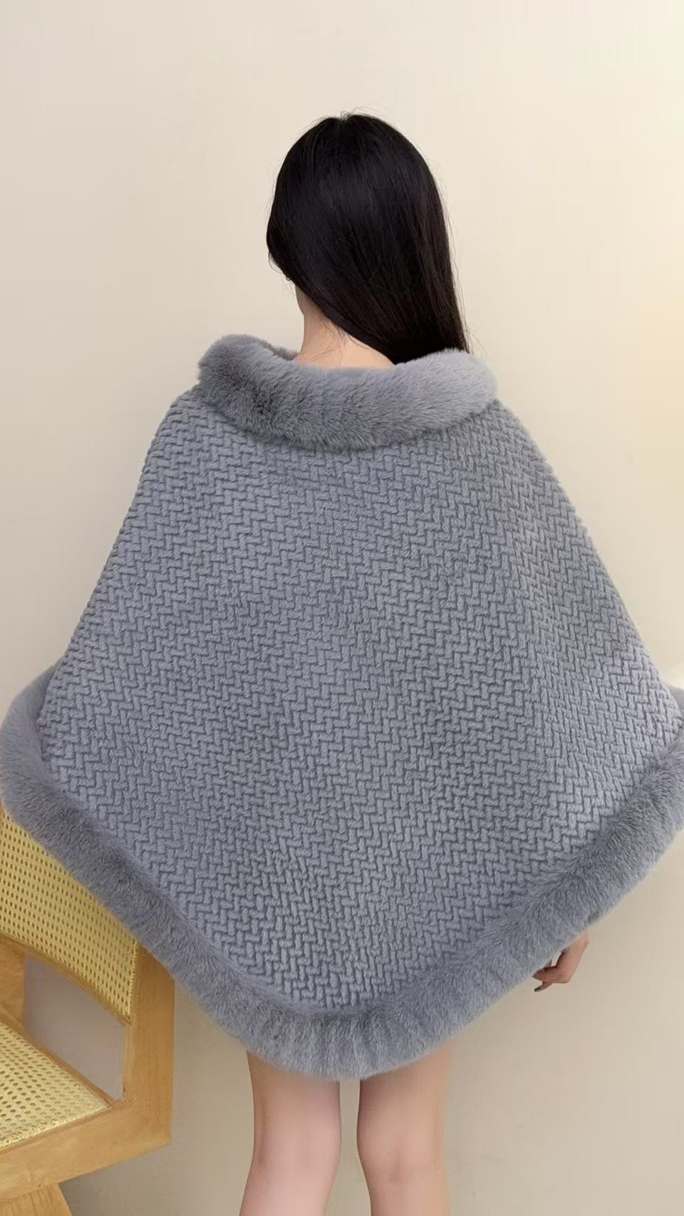 RICH&CLASSY FAUX PONCHO GREY