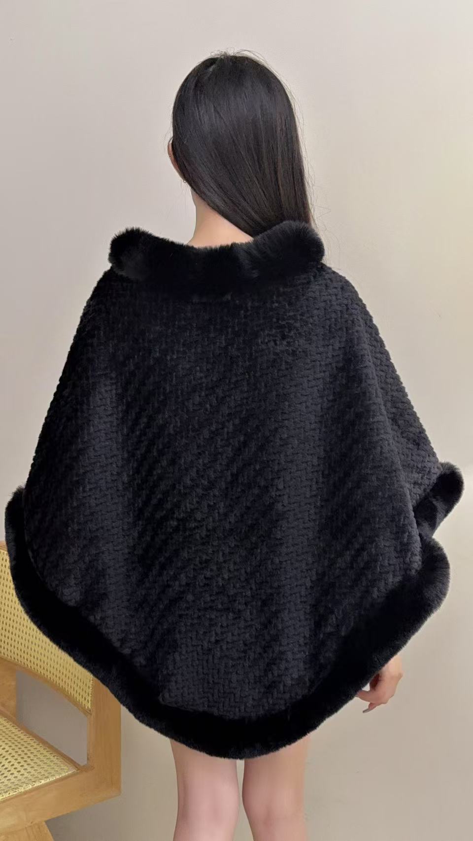 RICH&CLASSY FAUX PONCHO BLACK