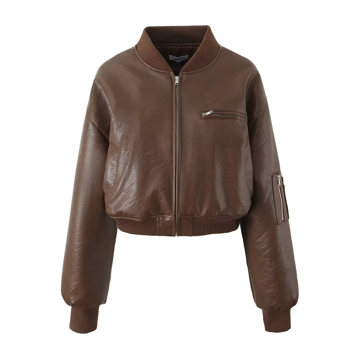 BROWN LEATHER BOMBER JACKET