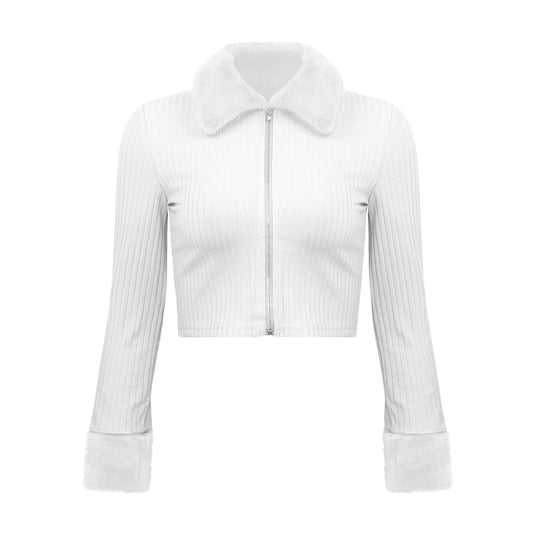 CROPPED CARDIGAN MIT PELZ KRAGEN
