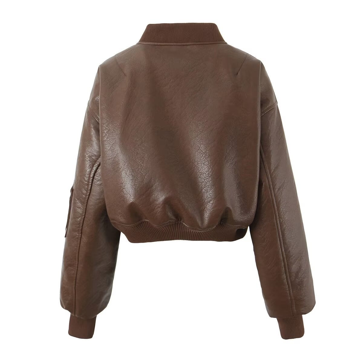 BROWN LEATHER BOMBER JACKET