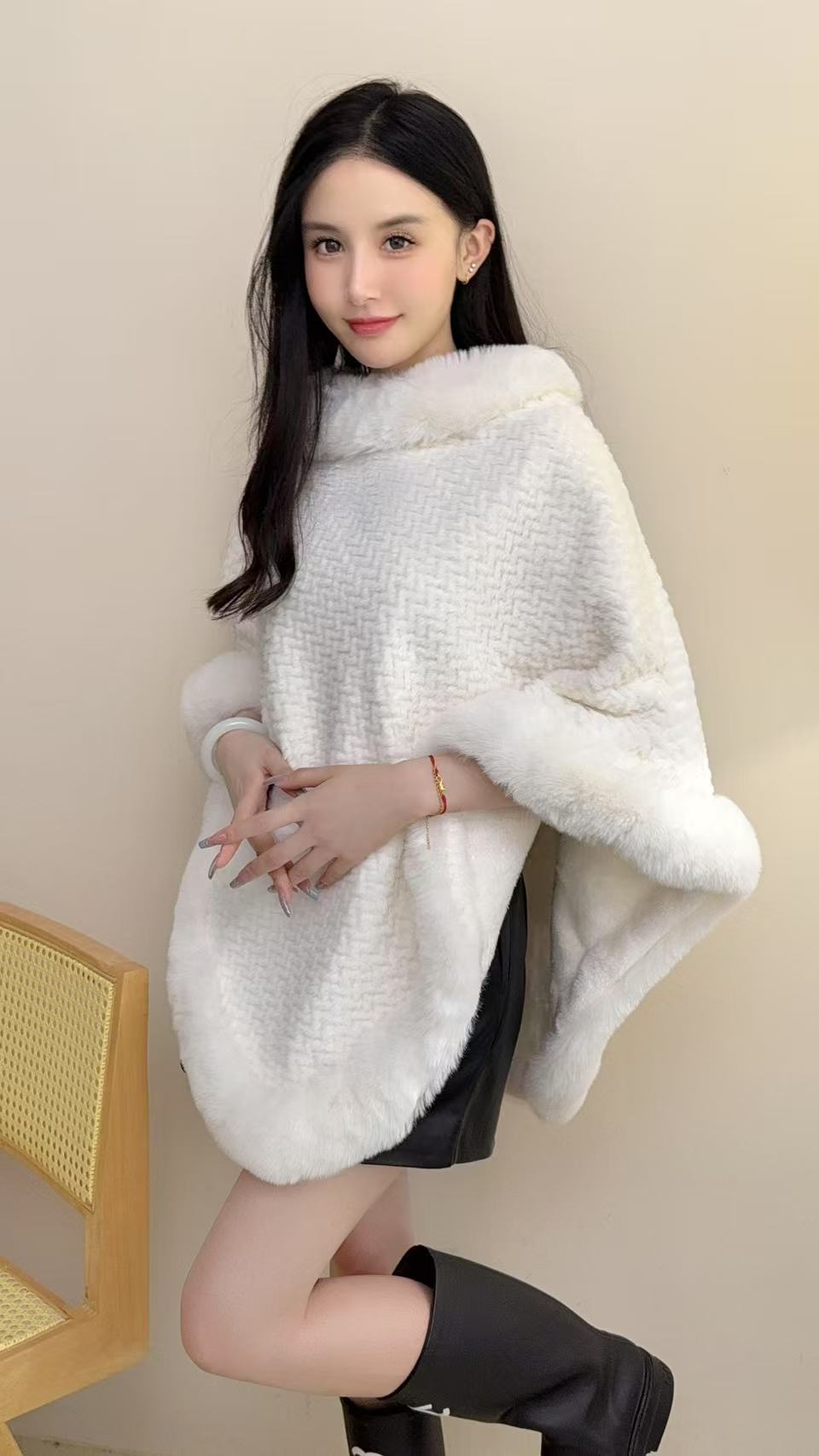 RICH&CLASSY FAUX PONCHO WHITE