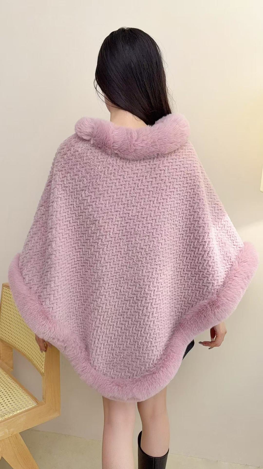 RICH&CLASSY FAUX PONCHO PINK