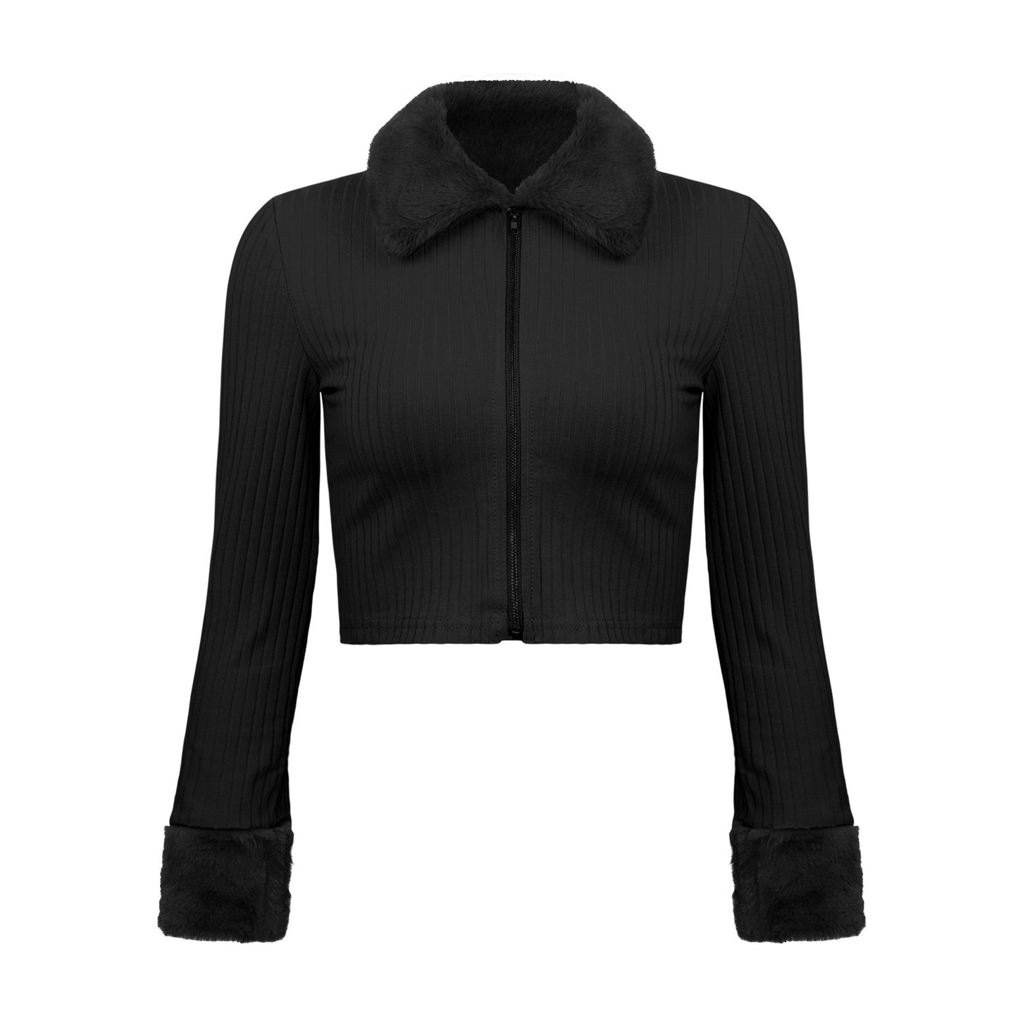 CROPPED CARDIGAN MIT PELZ KRAGEN