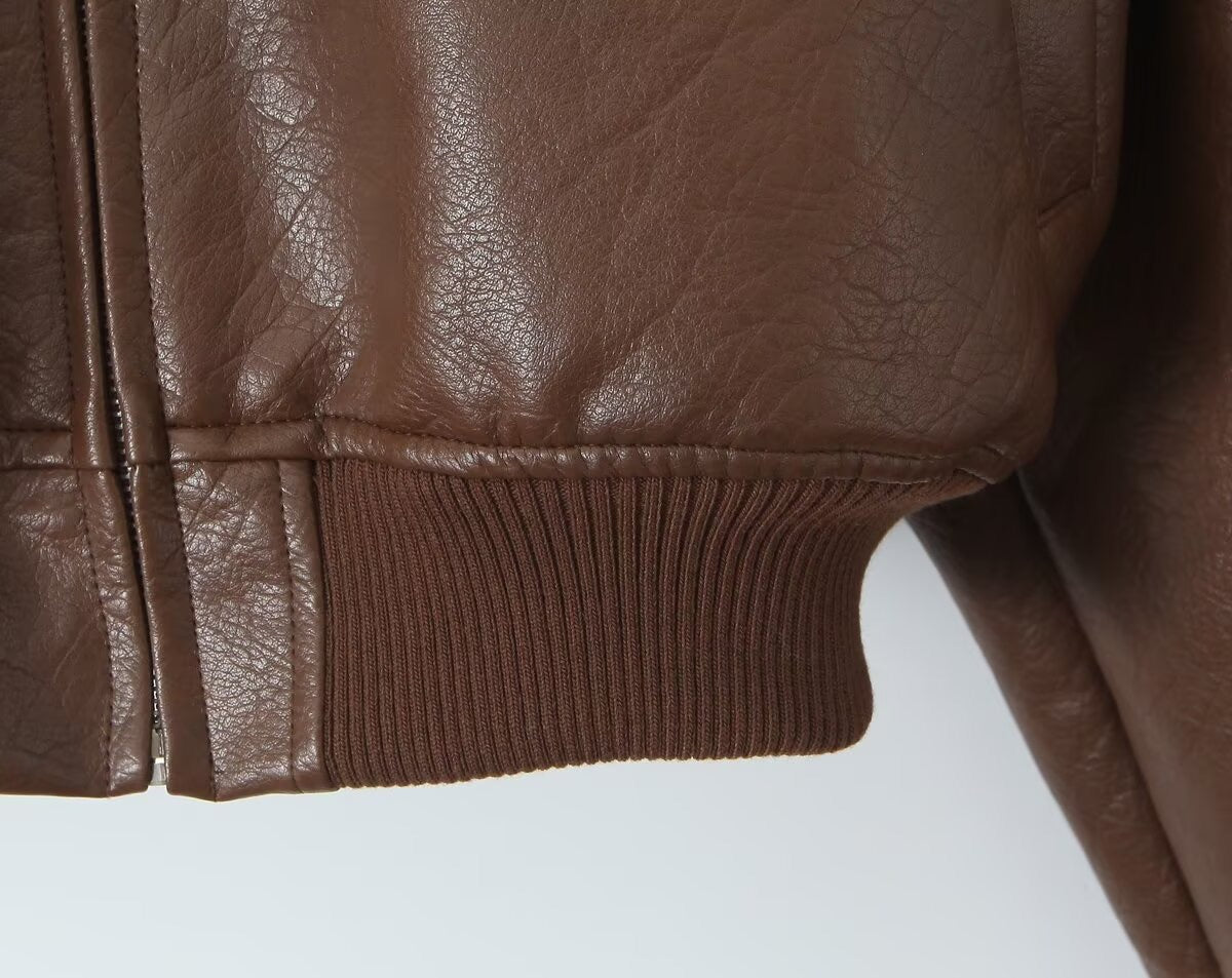 BROWN LEATHER BOMBER JACKET