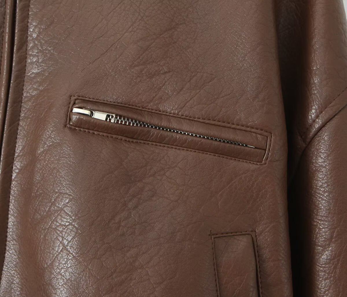BROWN LEATHER BOMBER JACKET