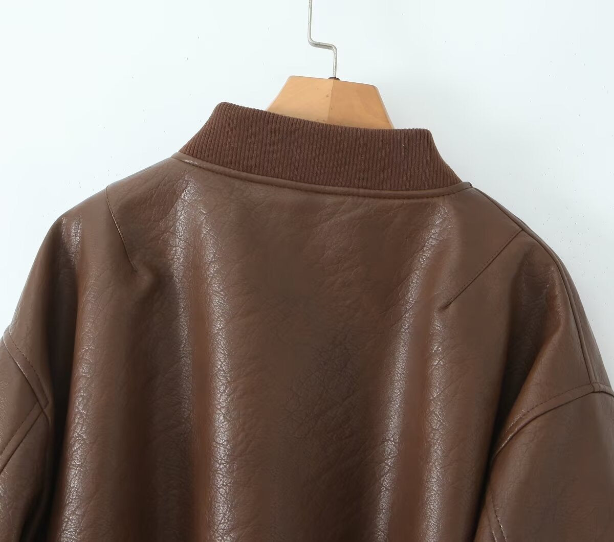 BROWN LEATHER BOMBER JACKET