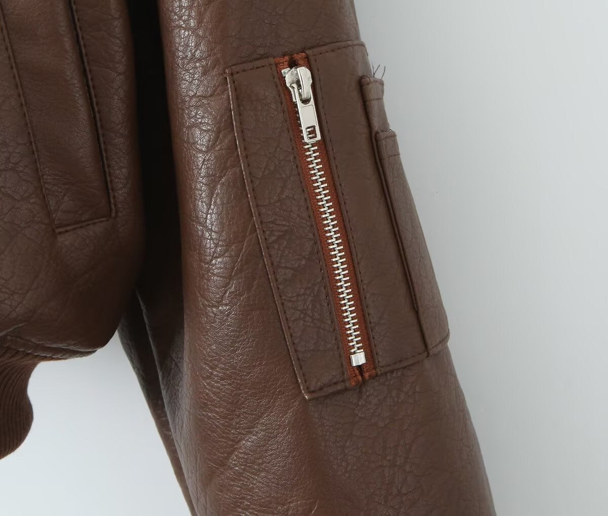 BROWN LEATHER BOMBER JACKET
