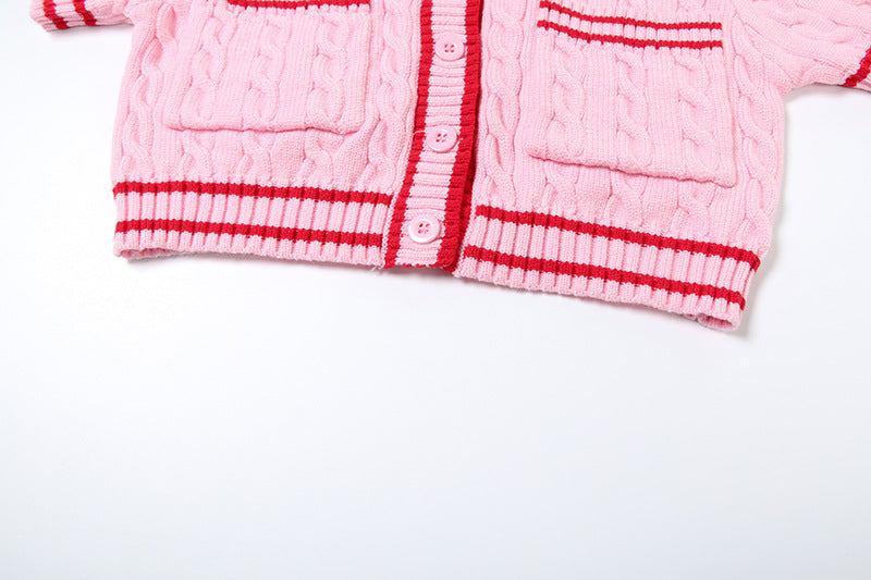 PINKY CROPPED POLO CARDIGAN