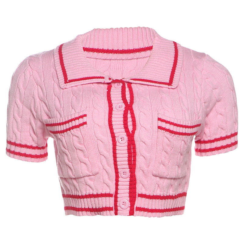PINKY CROPPED POLO CARDIGAN
