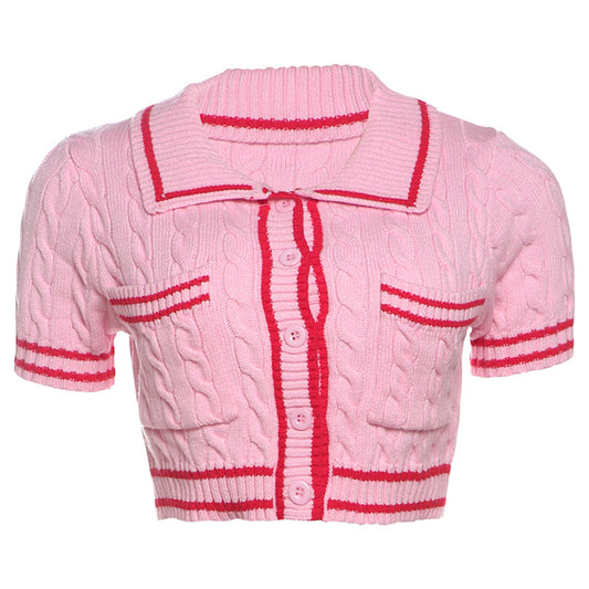 PINKY CROPPED POLO CARDIGAN