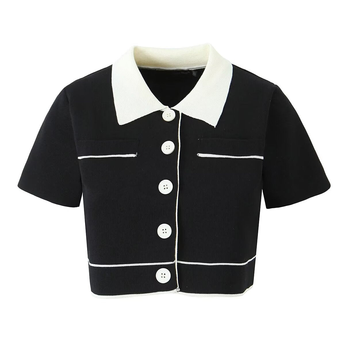 CROPPED POLO CARDIGAN BLACK