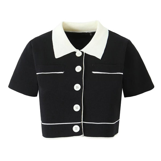 CROPPED POLO CARDIGAN BLACK