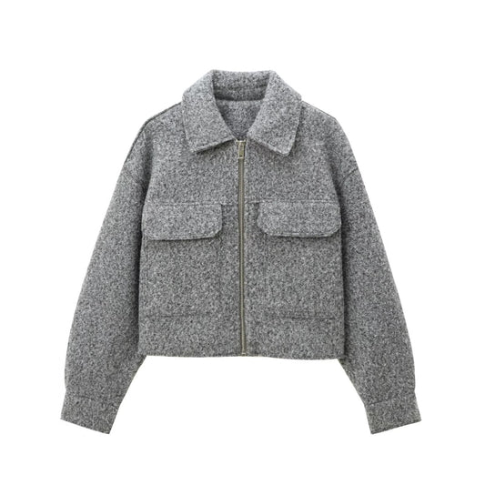 CROPPED WOOL JACKET GREY