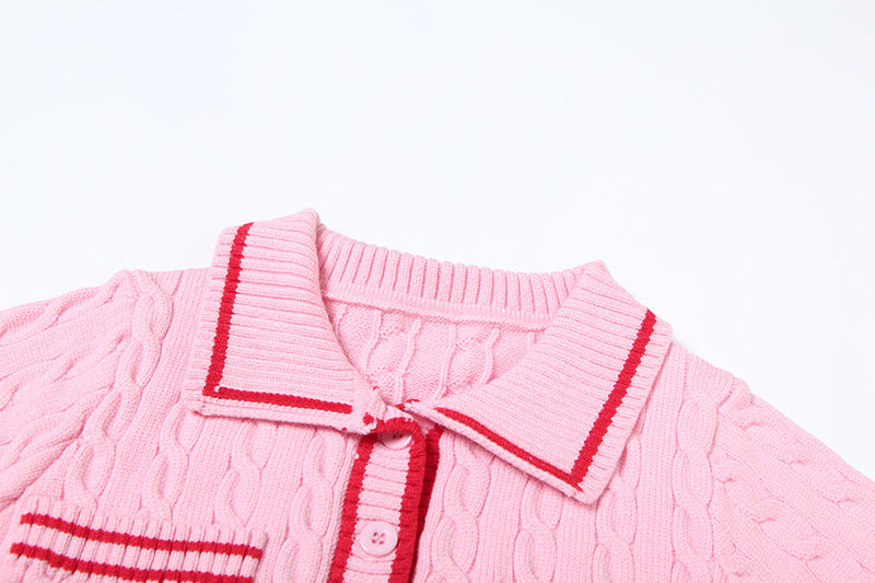 PINKY CROPPED POLO CARDIGAN